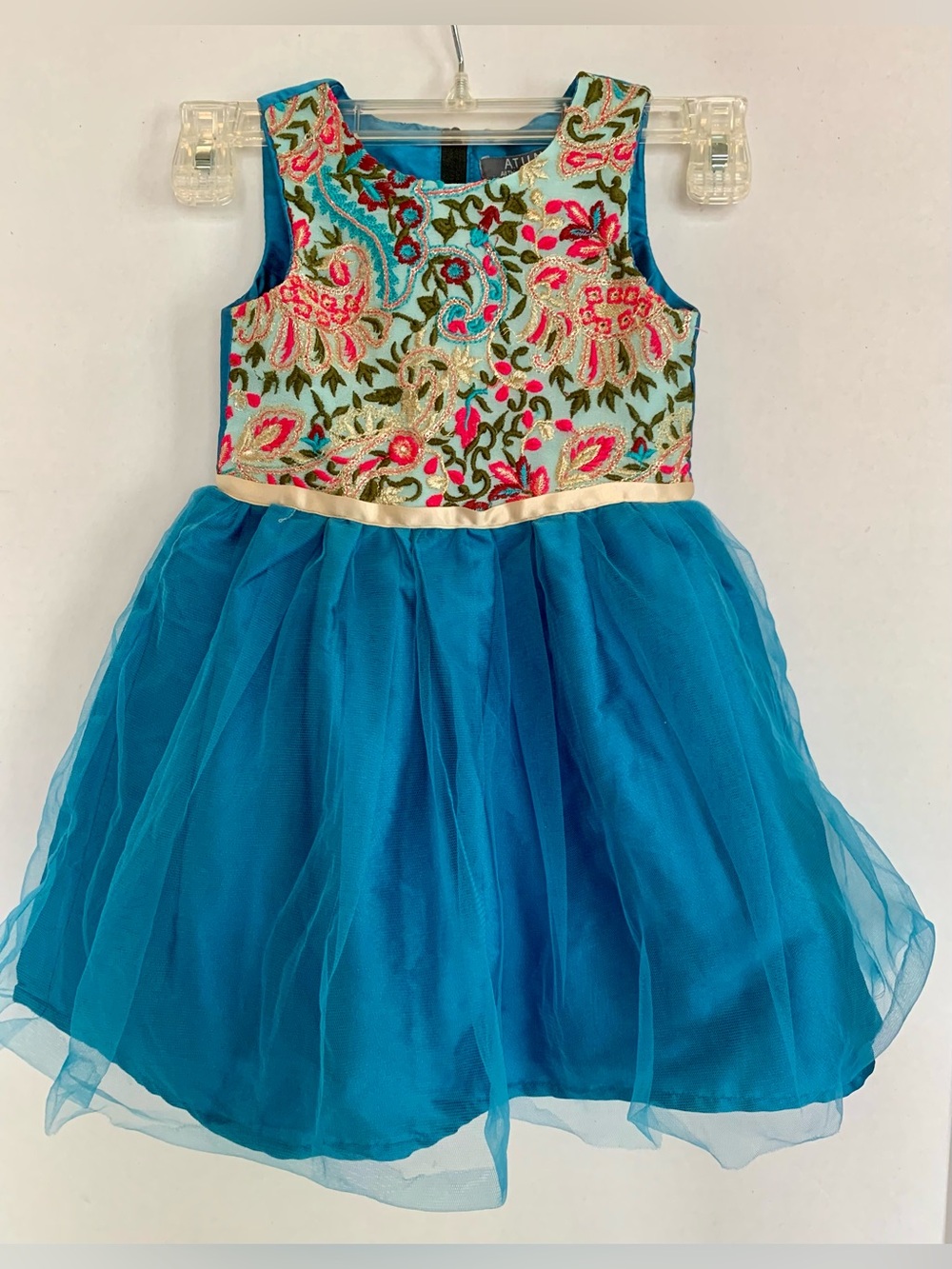 ATUN All Things Uber Nice blue floral embroidered dress with mesh. Sz 3-4Y